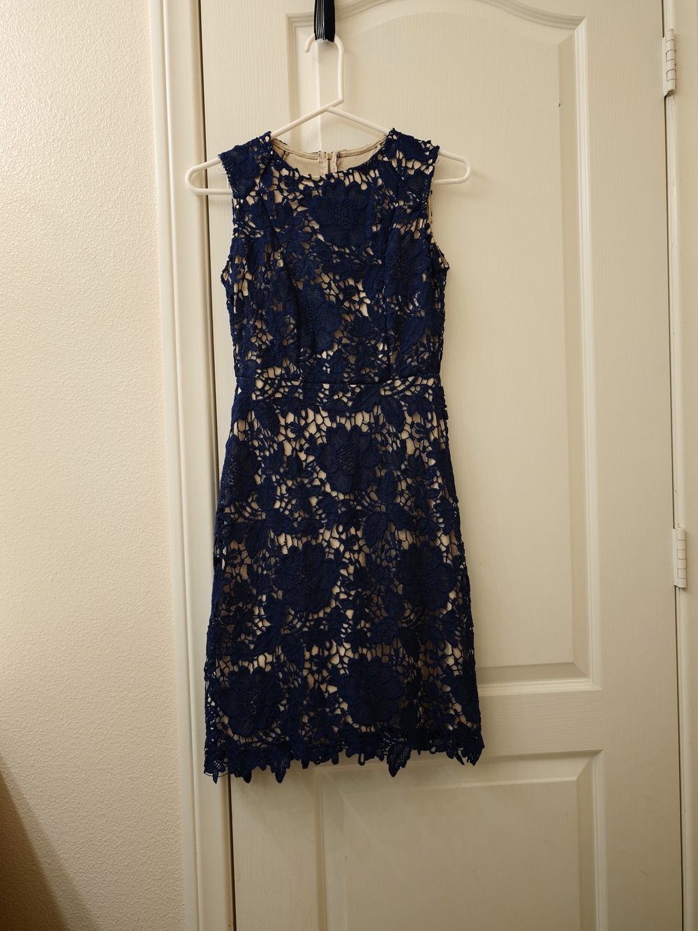 Navy Lace Sleeveless Sheath Dress